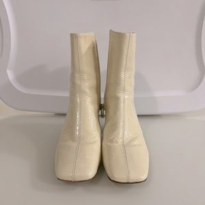 Vince ivory square toe patent leather boots. Size 7.